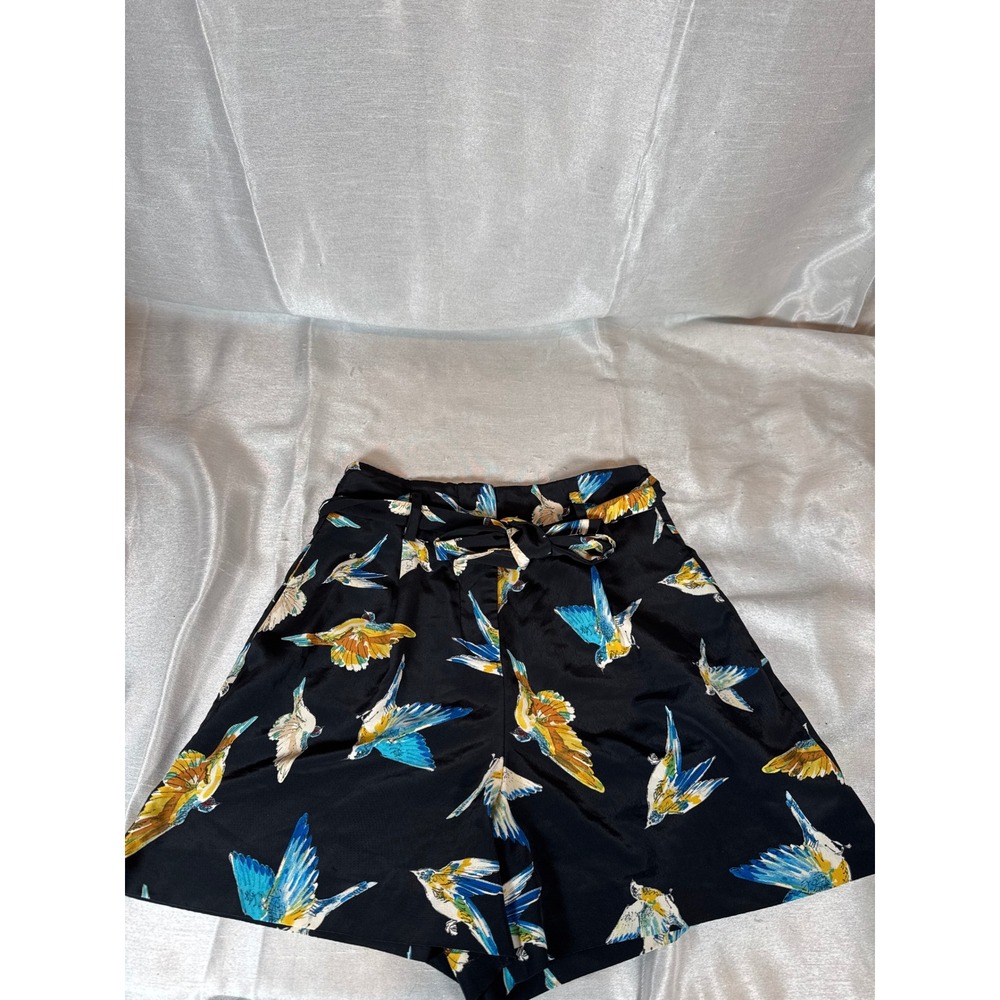 Zara Black Bird Print Tie Waist Shortsβ Womens XS Casual Stylish